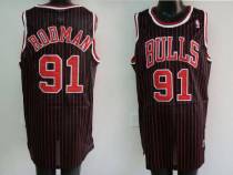 Chicago Bulls -91 Dennis Rodman Stitched Black Red Strip NBA Jersey