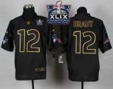 Nike New England Patriots -12 Tom Brady Black Gold No Fashion Super Bowl XLIX Champions Patch Mens S