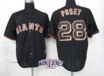 San Francisco Giants #28 Buster Posey Black Fashion W 2014 World Series Patch Stitched MLB Jersey