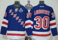 New York Rangers -30 Henrik Lundqvist Blue With 2014 Stanley Cup Finals Stitched NHL Jersey
