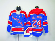 Autographed New York Rangers -24 Ryan Callahan Blue Sawyer Hooded Sweatshirt Stitched NHL Jersey