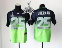 Nike Seattle Seahawks #25 Richard Sherman Steel Blue Green Super Bowl XLIX Men‘s Stitched NFL Elite