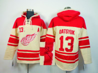 Autographed Detroit Red Wings -13 Pavel Datsyuk Cream Sawyer Hooded Sweatshirt Stitched NHL Jersey