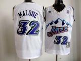 Utah Jazz -32 Karl Malone White Throwback Stitched NBA Jersey