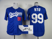 MLB Los Angeles Dodgers -99 Hyun Jin Ryu Stitched Blue Cool Base Autographed Jersey