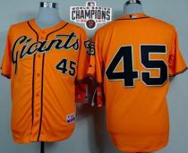 San Francisco Giants #45 Travis Ishikawa Orange Alternate Cool Base W 2014 World Series Champions Pa