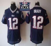 Nike New England Patriots -12 Tom Brady Navy Blue Team Color Super Bowl XLIX Champions Patch Mens St