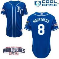 Kansas City Royals -8 Mike Moustakas Blue Alternate 2 Cool Base W 2014 World Series Patch Stitched M
