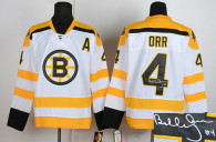 Autographed Boston Bruins -4 Bobby Orr CCM Throwback White Stitched NHL Jersey