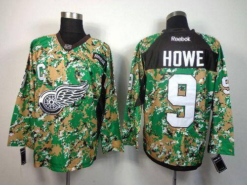 Detroit Red Wings -9 Gordie Howe Camo Veterans Day Practice Stitched NHL Jersey