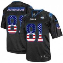 Nike Lions -81 Calvin Johnson Black With WCF Patch USA Flag Fashion Jersey