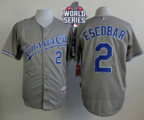 Kansas City Royals -2 Alcides Escobar Grey Cool Base W 2015 World Series Patch Stitched MLB Jersey