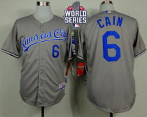 Kansas City Royals -6 Lorenzo Cain Grey Cool Base W 2015 World Series Patch Stitched MLB Jersey