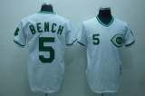 Mitchell and Ness Cincinnati Reds -5 Johnny Bench Stitched White Green Patch Throwback MLB Jersey
