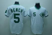 Mitchell and Ness Cincinnati Reds -5 Johnny Bench Stitched White Green Patch Throwback MLB Jersey