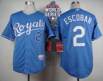 Kansas City Royals -2 Alcides Escobar Light Blue Alternate 1 Cool Base W 2015 World Series Patch Sti