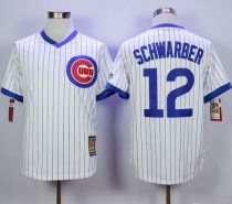 Chicago Cubs -12 Kyle Schwarber White Strip Home Cooperstown Stitched MLB Jersey