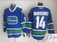 Autographed Vancouver Canucks -14 Alexandre Burrows Stitched Blue Third NHL Jersey