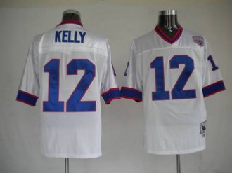 Mitchell and Ness Bills -12 Jim Kelly White Stitched Throwback NFL Jersey