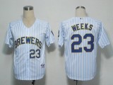 Milwaukee Brewers -23 Rickie Weeks White Blue Strip Stitched MLB Jersey