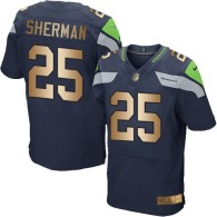 Nike Seahawks -25 Richard Sherman Steel Blue Team Color Stitched NFL Elite Gold Jersey