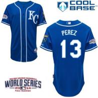 Kansas City Royals -13 Salvador Perez Blue Alternate 2 Cool Base W 2014 World Series Patch Stitched