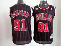 Chicago Bulls -91 Dennis Rodman Black With Red Strip Throwback Stitched NBA Jersey