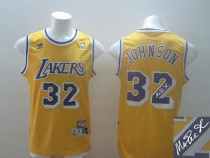 Autographed Lakers #32 Orlando Magic Johnson Yellow Throwback Stitched Youth NBA Jersey
