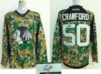 Autographed NHL Chicago Blackhawks -50 Corey Crawford Camo Veterans Day Practice Stitched Jersey