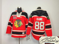 Autographed Chicago Blackhawks -88 Patrick Kane Red Sawyer Hooded Sweatshirt Stitched NHL Jersey