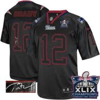 Nike New England Patriots -12 Tom Brady Lights Out Black Super Bowl XLIX Champions Patch Mens Stitch
