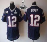 Nike New England Patriots -12 Tom Brady Navy Blue Team Color With C Patch Super Bowl XLIX Mens Stitc