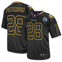 Nike Vikings -28 Adrian Peterson Lights Out Black With Hall of Fame 50th Patch Stitched NFL Elite Je