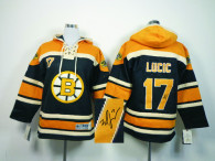 Autographed Boston Bruins -17 Milan Lucic Black Sawyer Hooded Sweatshirt Stitched NHL Jersey