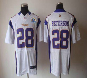 Nike Vikings -28 Adrian Peterson White With Hall of Fame 50th Patch Stitched NFL Elite Jersey