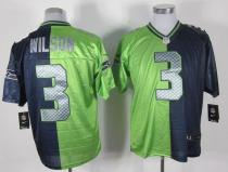 Nike Seattle Seahawks #3 Russell Wilson Steel Blue Green Men‘s Stitched NFL Elite Split Jersey