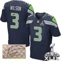 Nike Seattle Seahawks #3 Russell Wilson Steel Blue Team Color Super Bowl XLIX Men‘s Stitched NFL Eli