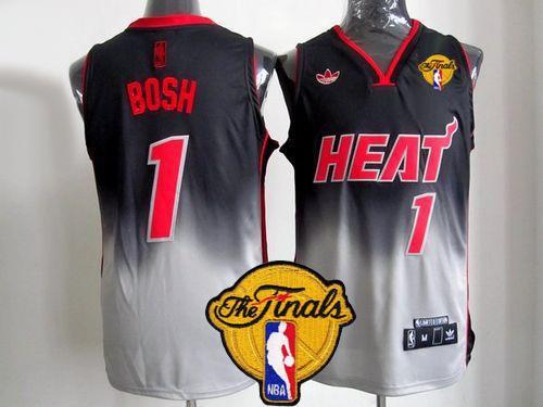 Miami Heat -1 Chris Bosh Black Grey Fadeaway Fashion Finals Patch Stitched NBA Jersey