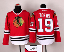 Autographed Chicago Blackhawks -19 Janathan Toews Red Stitched NHL Jersey