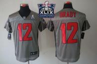 Nike New England Patriots -12 Tom Brady Grey Shadow Super Bowl XLIX Champions Patch Mens Stitched NF