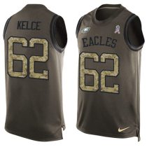Nike Eagles -62 Jason Kelce Green Stitched NFL Limited Salute To Service Tank Top Jersey