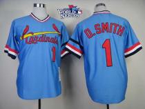 Mitchell And Ness 1982 St Louis Cardinals #1 Ozzie Smith Blue 2013 World Series Patch Stitched MLB T