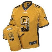 Nike Saints -9 Drew Brees Gold Stitched NFL Elite Drift Fashion Jersey