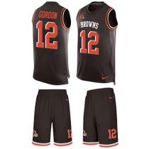 Browns -12 Josh Gordon Brown Team Color Stitched NFL Limited Tank Top Suit Jersey