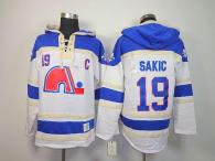 Nordiques -19 Joe Sakic White Sawyer Hooded Sweatshirt Stitched NHL Jersey