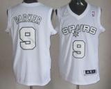 San Antonio Spurs -9 Tony Parker White Winter On-Court Stitched NBA Jersey