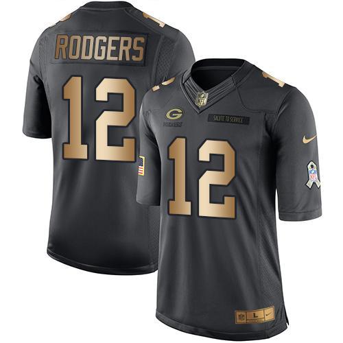 Nike Packers -12 Aaron Rodgers Black Stitched NFL Limited Gold Salute To Service Jersey