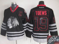 Autographed Chicago Blackhawks -19 Jonathan Toews Black Ice Stitched NHL Jersey