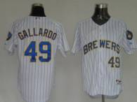 Milwaukee Brewers -49 Yovani Gallardo Stitched White Blue Strip MLB Jersey