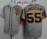 San Francisco Giants #55 Tim Lincecum Grey Cool Base Road 2 W 2014 World Series Patch Stitched MLB J